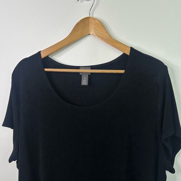 Chicos Travelers Women’s Slinky Knit Travel Black Basic Short Sleeve Top 4 (XXL) - Picture 2 of 9